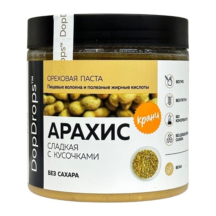 DopDrops паста Арахисовая Сладкая кранч без сахара 500гр