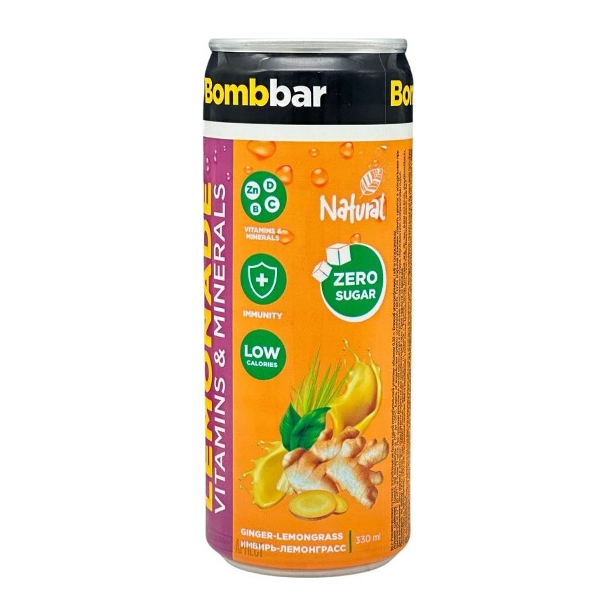 Bombbar Напиток безалкогольный газированный Лимонад со вкусом имбиря и лемонграсса 330мл 12шт