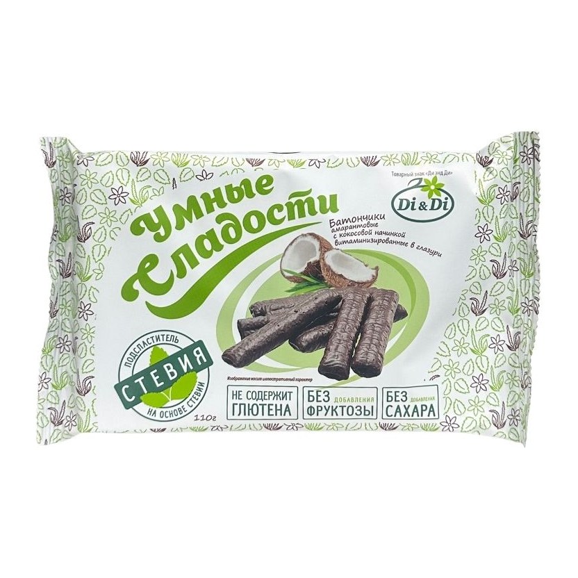 Батончики безглютеновые Умные сладости с кокосовой начинкой в глазури витаминизированные 110 гр 20шт