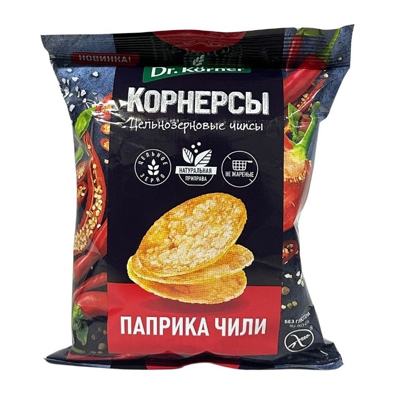 Dr Korner Чипсы цельнозерновые кукуруз-рисовые Паприка и чили 50гр 28шт