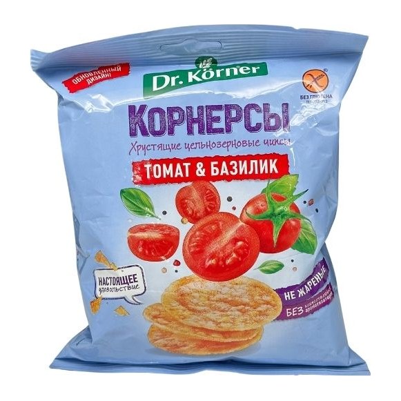 Dr Korner Корнерсы цельнозерновые кукуруз-рисовые Томат и Базилик 100гр 28шт