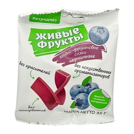 Петродиет Фруктово-ягодные снеки Живые фрукты на фруктозе черничные 35гр 10шт