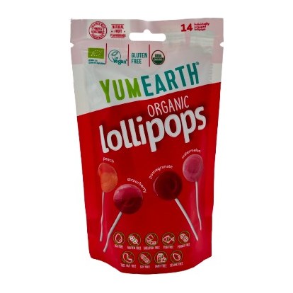 YUMEARTH Органические леденцы на палочке 4вкуса (арбуз, клубника, персик, гранат) 85гр 14 шт/уп