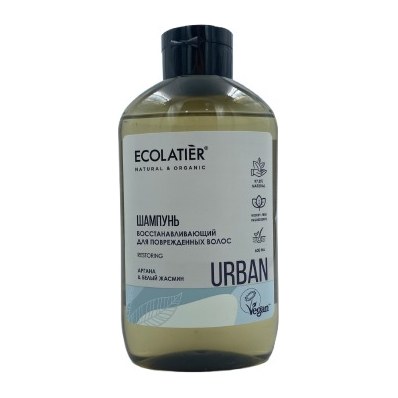ECOLATIER URBAN Шампунь Восстанавливающий для поврежденных волос Аргана и белый жасмин 600мл 8шт