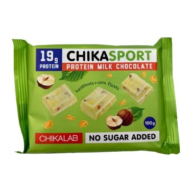 Chikalab Шоколад белый с фундуком и кукурузными чипсами 100гр 4шт