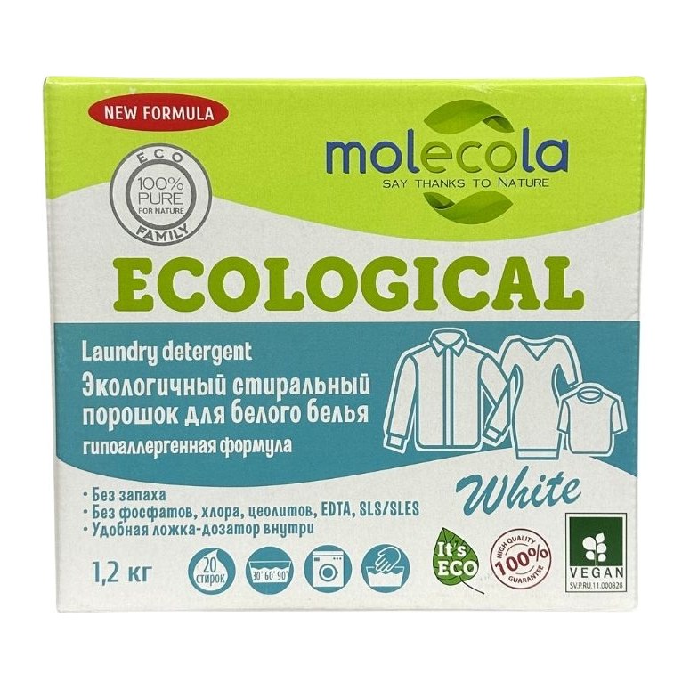 Molecola Стиральный порошок для белого белья 1,2 кг 8шт