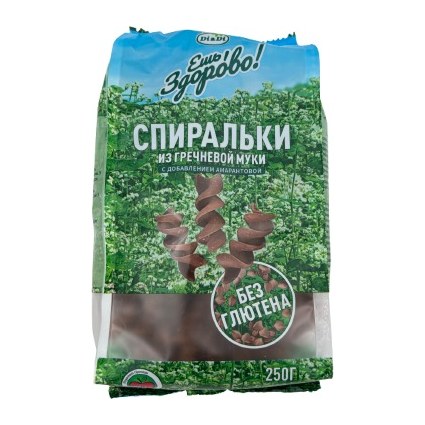 Макаронные изделия Ешь Здорово из гречневой муки с добавлением амарантовой мукой Спираль 250гр
