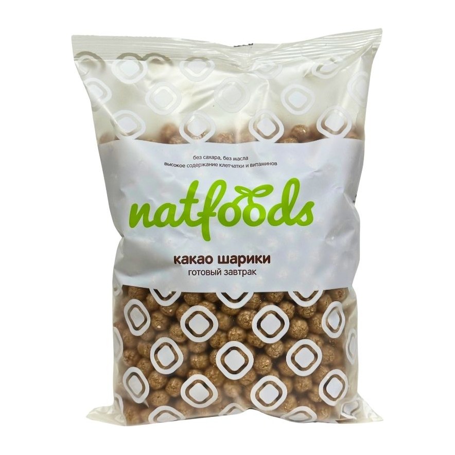 Natfoods Готовый завтрак сладкие какао шарики без сахара 100 гр 20шт