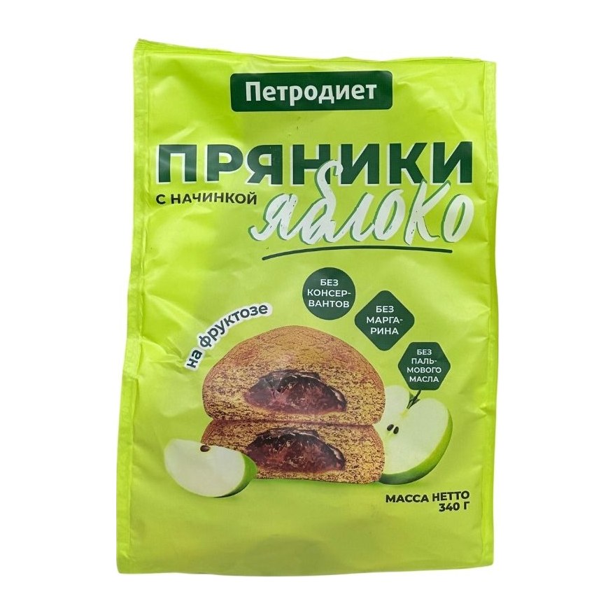 Петродиет Пряники с начинкой на фруктозе Яблоко 340гр 15шт