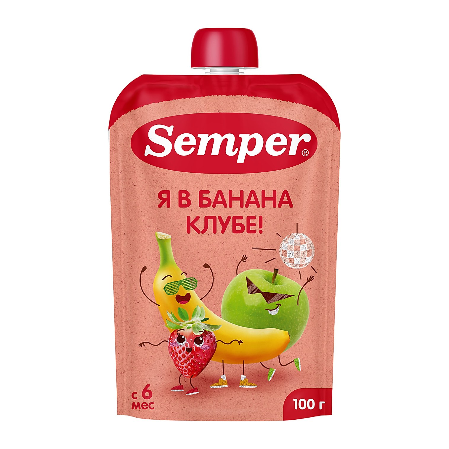 Semper фруктовое пюре Банан Клубника Яблоко 100гр 18шт