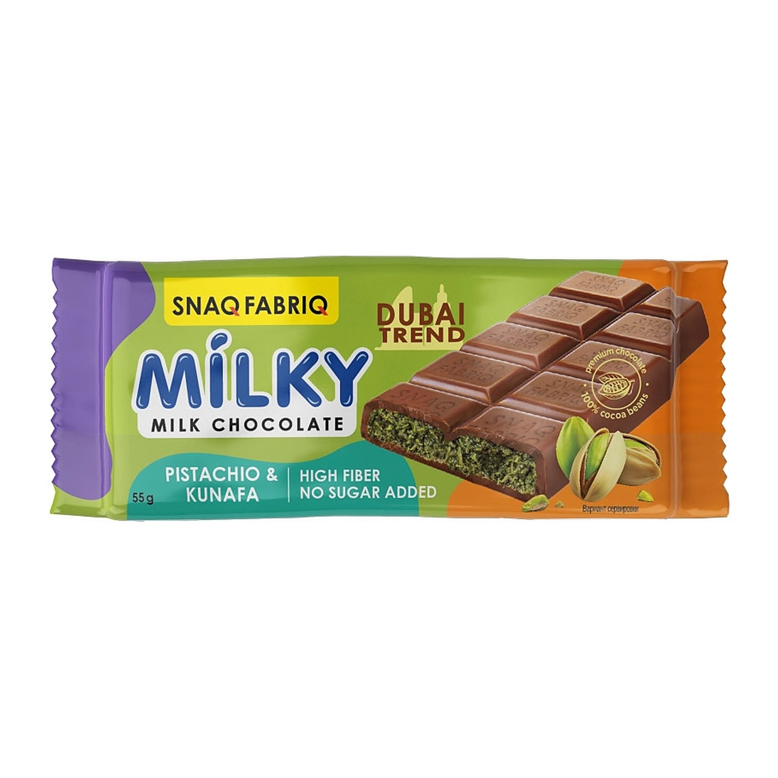 SNAQ FABRIQ Молочный шоколад с фисташковой пастой и хрустящим тестом 55гр 30шт