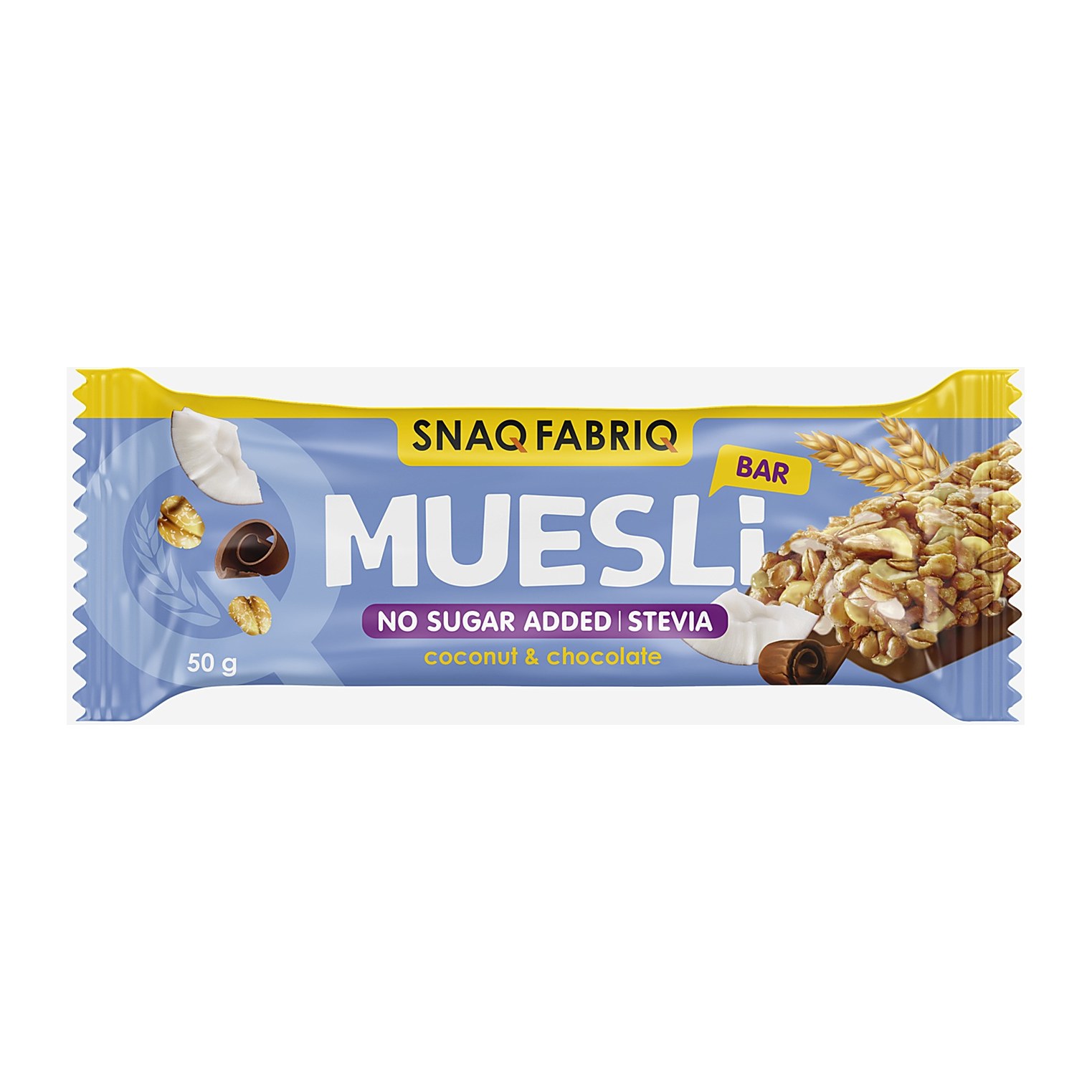 SNAQ FABRIQ Батончик мюсли с молочным шоколадом Кокос 50гр 25шт