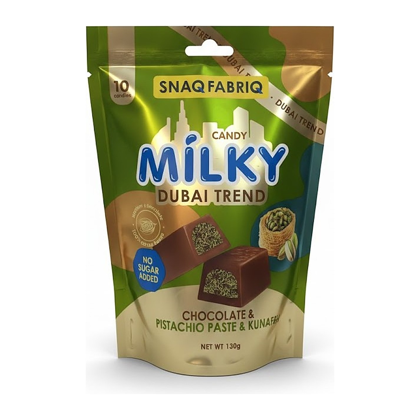 SNAQ FABRIQ Молочный шоколад с фисташковой пастой и хрустящим тестом 130 гр 15 шт