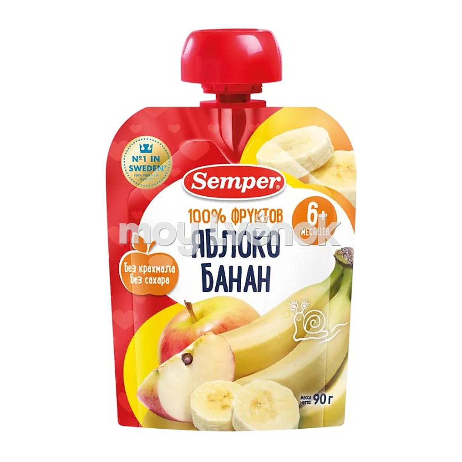 Semper фруктовое пюре Яблоко и банан 90гр 12шт