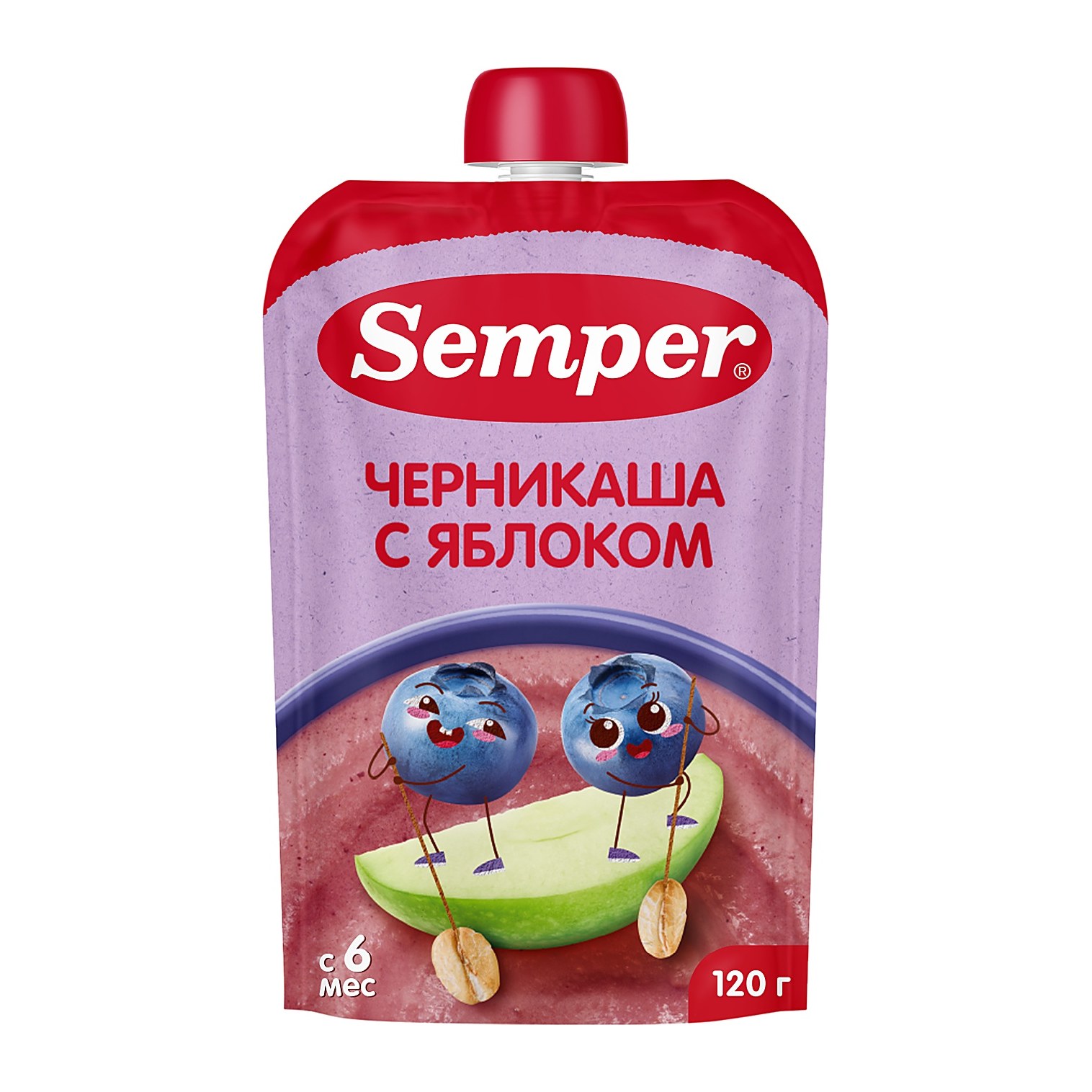 Semper фруктовое пюре Яблоко Клубника Черника 120гр 12шт