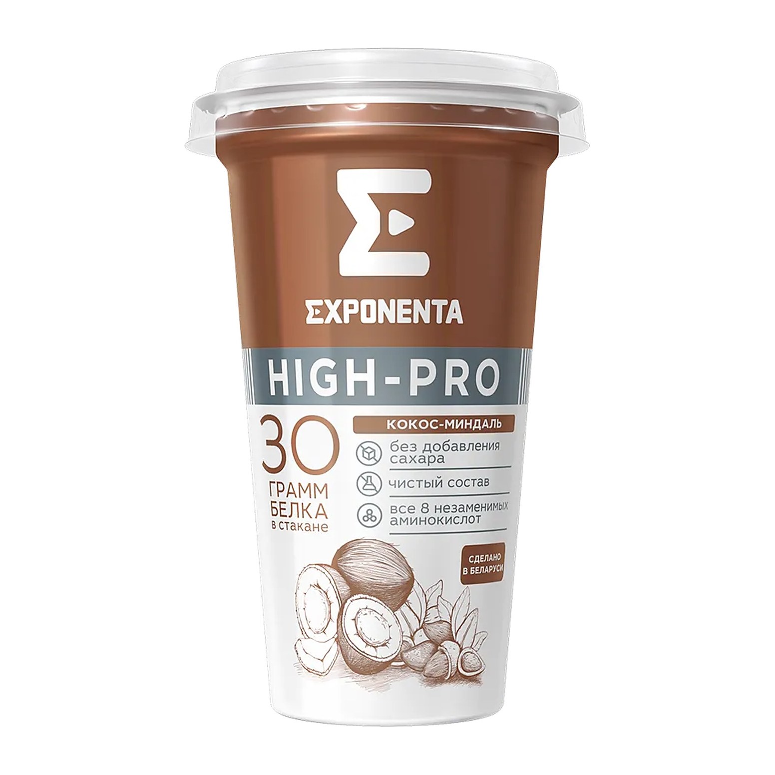 Exponenta Напиток кисломолочный ХАЙ-ПРО Кокос-Миндаль 250гр