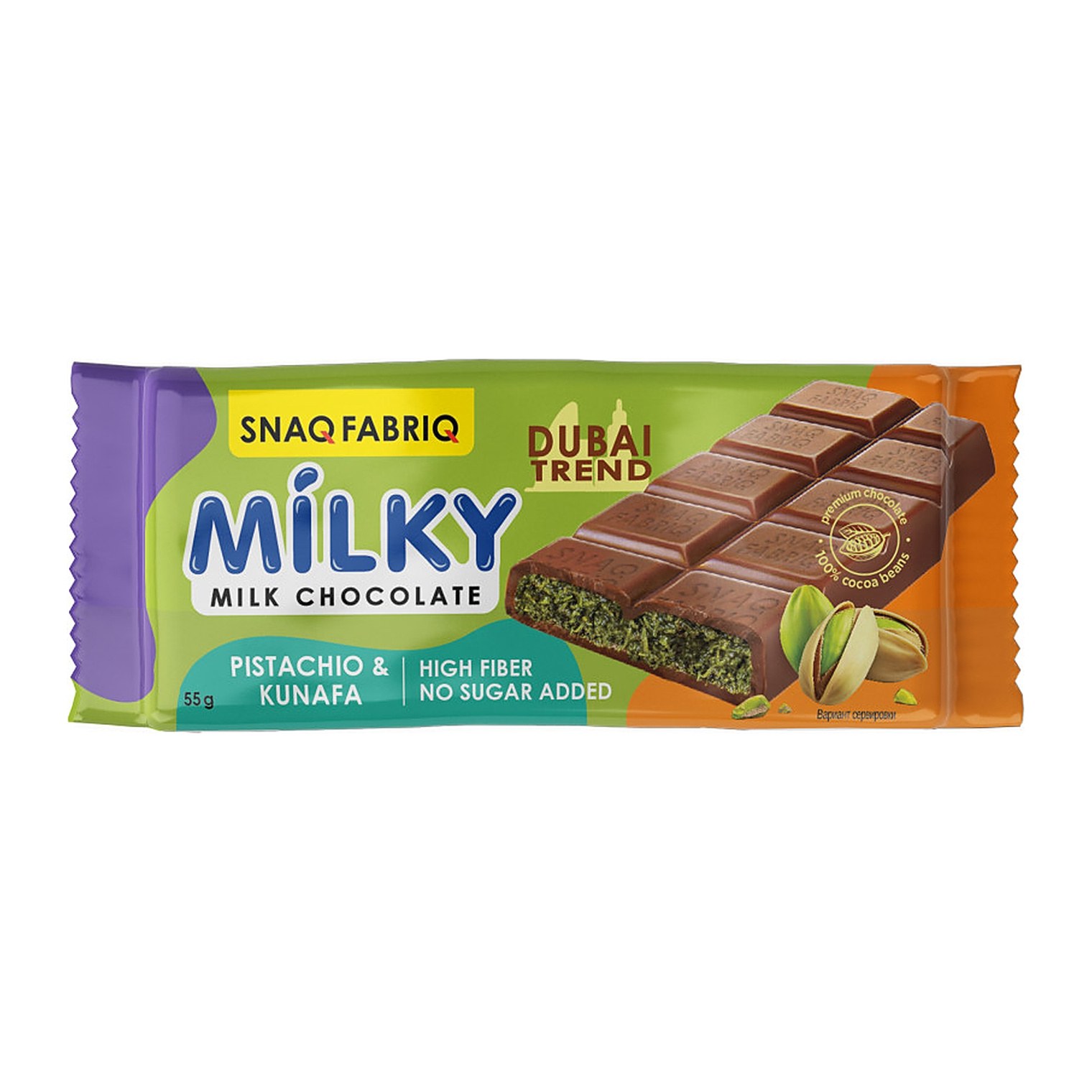 SNAQ FABRIQ Молочный шоколад с фисташковой пастой и хрустящим тестом 34гр 40шт