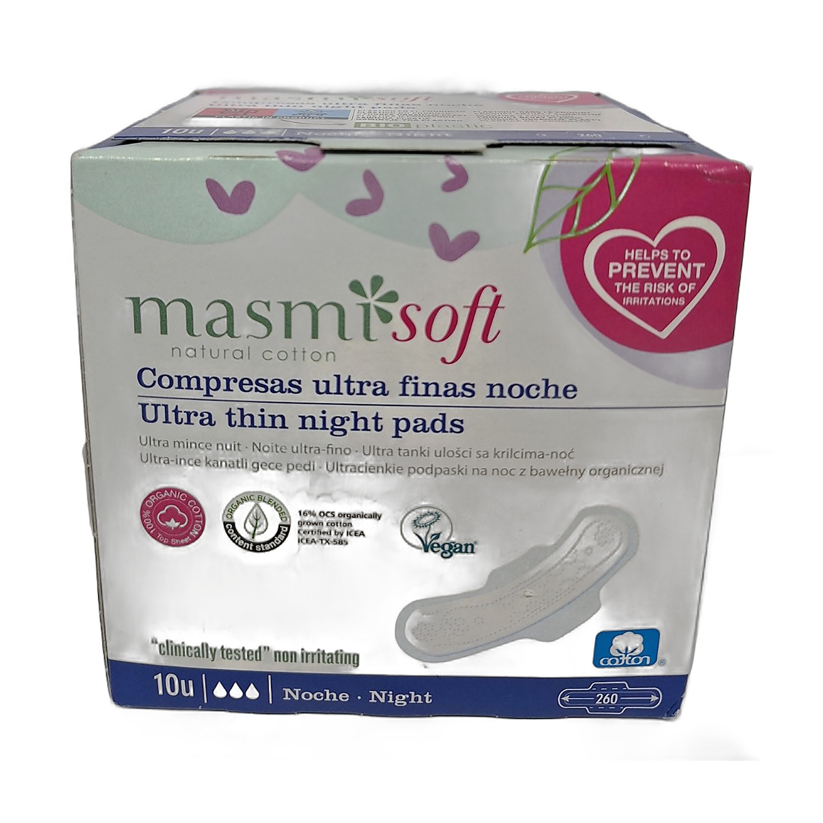 MASMI NATURAL COTTON Ультратонкие ночные гигиенические прокладки Soft 10 шт